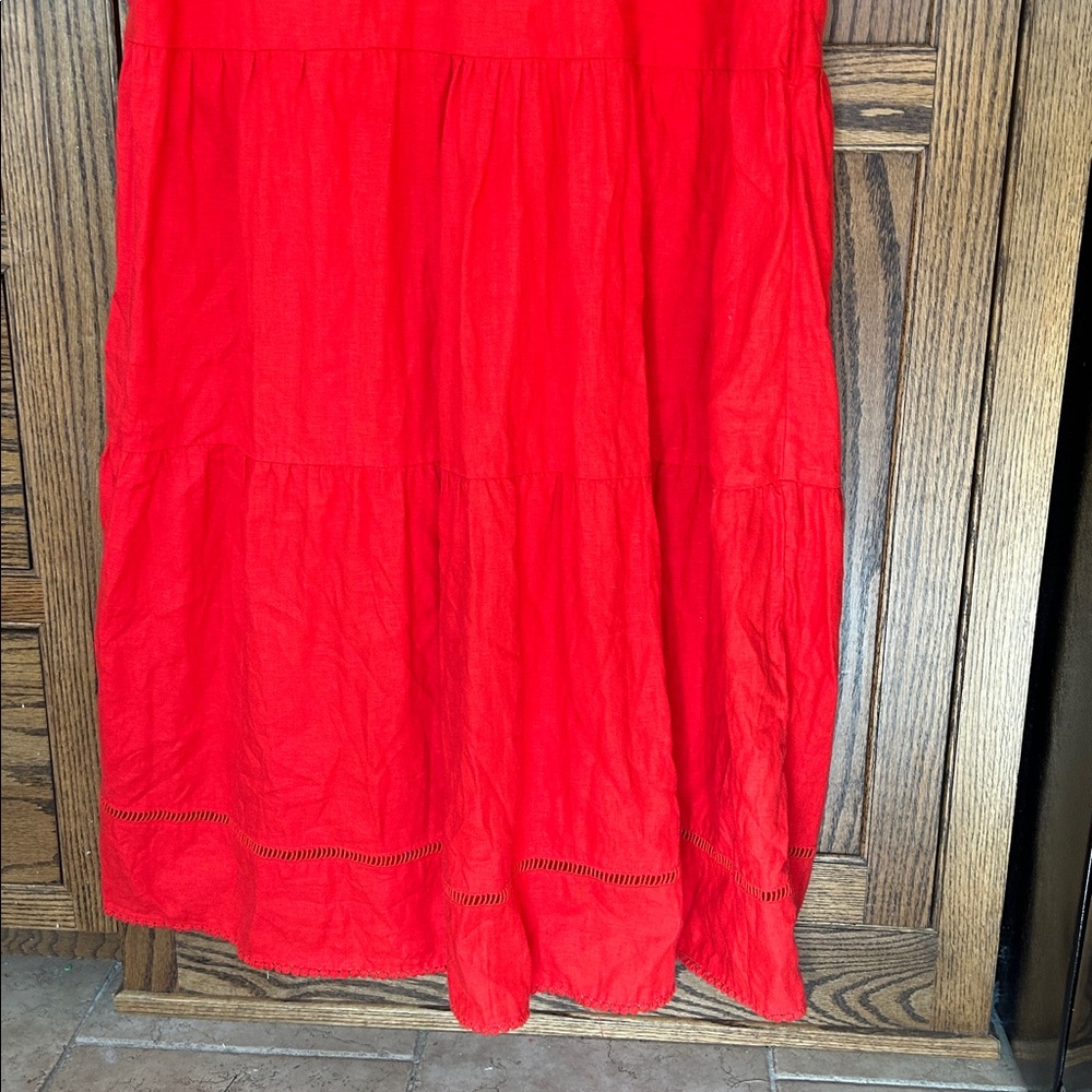 Chico's Red Tiered Maxi Dress with V-Neck Collar - Picture 5 of 9